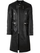 Maison Margiela Long Length Biker Coat, Men's, Size: 48, Black, Calf Leather/wool/cotton/polyester