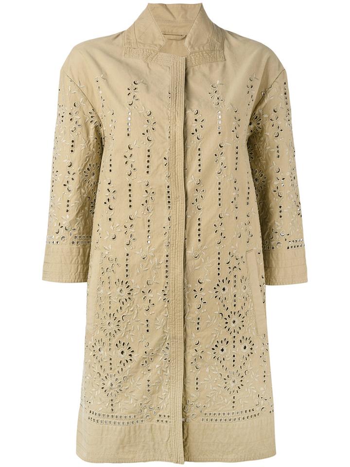 Ermanno Scervino Broderie Anglaise Coat, Women's, Size: 40, Nude/neutrals, Cotton