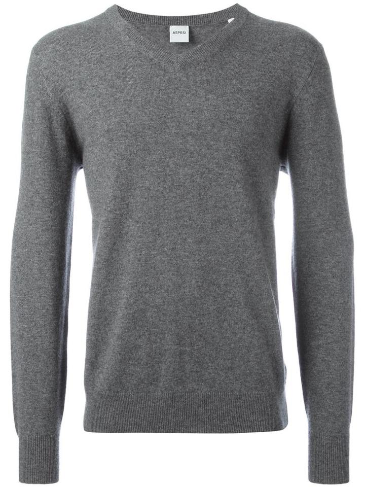 Aspesi V-neck Jumper, Men's, Size: 50, Grey, Cashmere