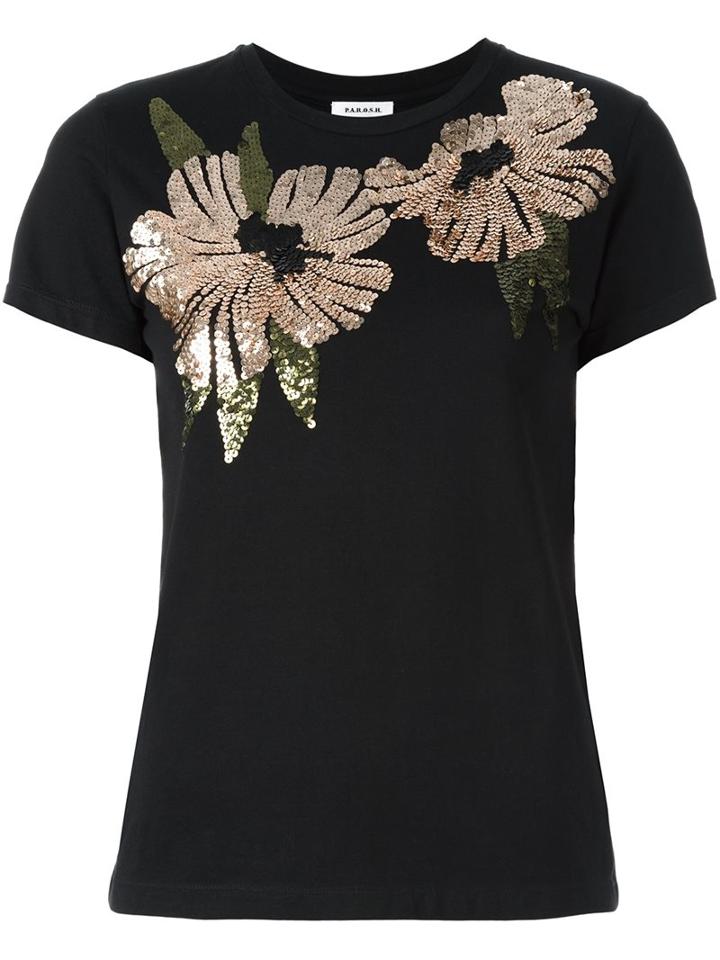 P.a.r.o.s.h. Sequin Embellished T-shirt, Women's, Size: Xs, Black, Cotton/pvc