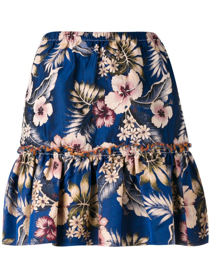 Philosophy Di Lorenzo Serafini - Floral Ruffled Skirt - Women - Polyester - 42, Blue, Polyester