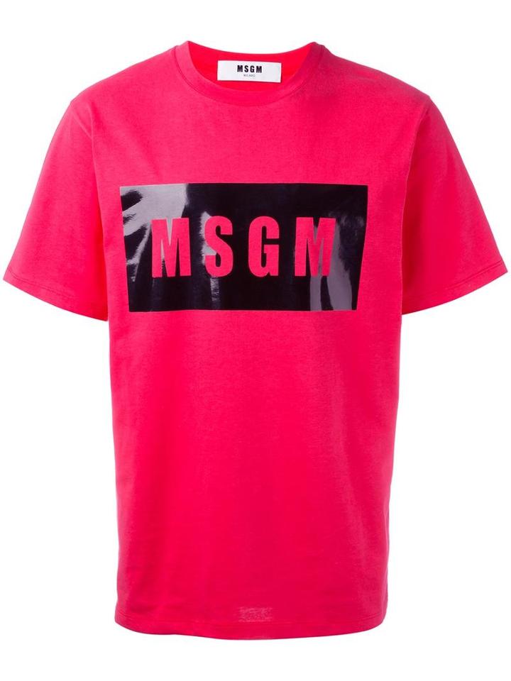 Msgm Logo Print T-shirt, Men's, Size: Small, Pink/purple, Cotton