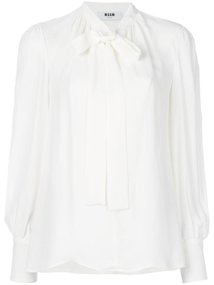 Msgm Long Sleeved Bow Blouse - White