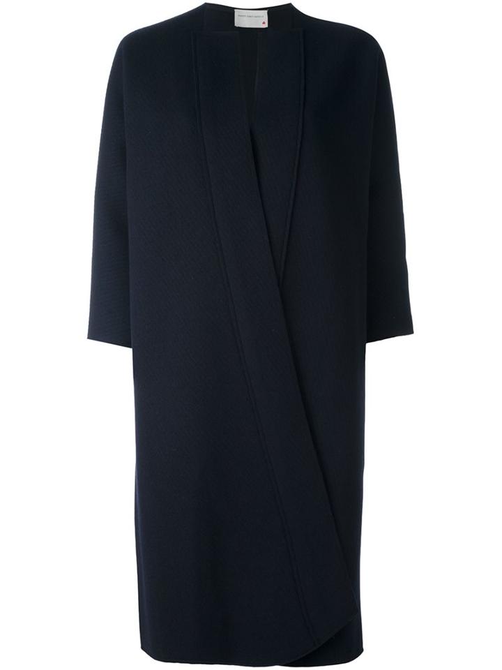 Maison Rabih Kayrouz Long Overlapping Collarless Coat, Women's, Size: 38, Blue, Wool