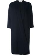Maison Rabih Kayrouz Long Overlapping Collarless Coat, Women's, Size: 38, Blue, Wool