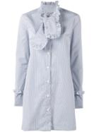 Ashley Williams - Ruffle Neck Tie Shirt Striped Dress - Women - Cotton - 10, Blue, Cotton