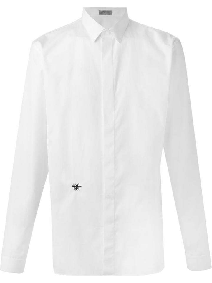 Dior Homme Bee Embroidery Shirt, Men's, Size: 42, White, Cotton