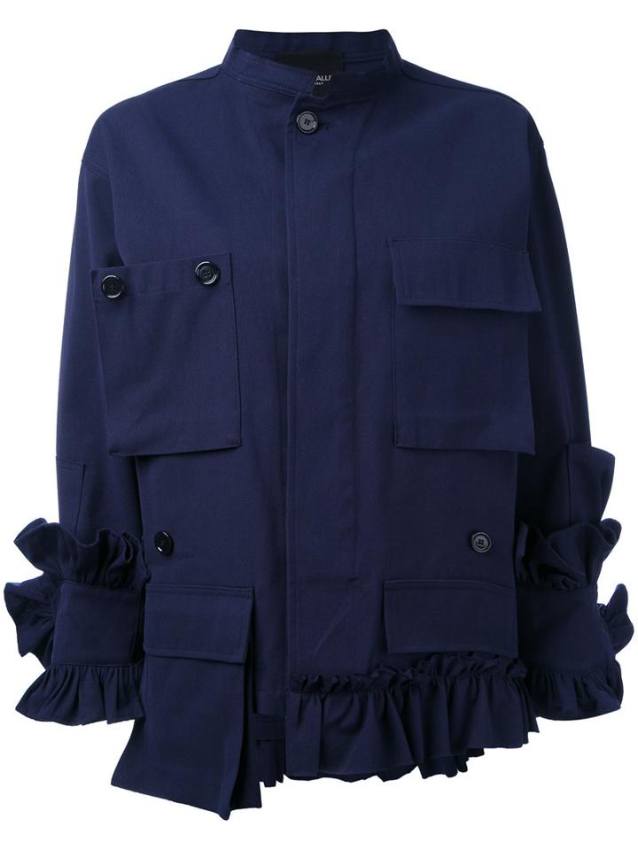 Erika Cavallini - Ruffled Utility Jacket - Women - Cotton - 42, Blue, Cotton