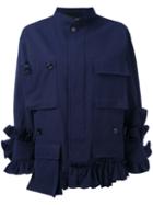 Erika Cavallini - Ruffled Utility Jacket - Women - Cotton - 42, Blue, Cotton