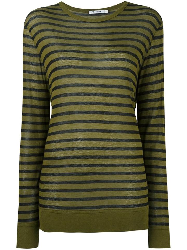 T By Alexander Wang Striped T-shirt, Women's, Size: Xs, Green, Rayon/linen/flax