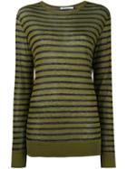 T By Alexander Wang Striped T-shirt, Women's, Size: Xs, Green, Rayon/linen/flax