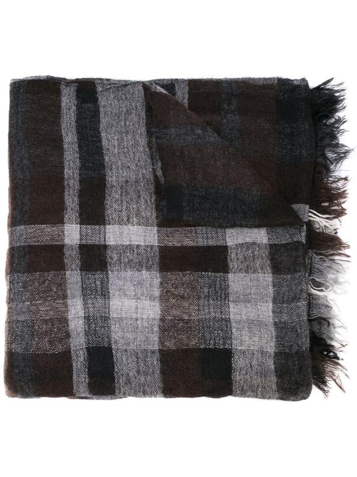 Y's Check Pattern Scarf - Black