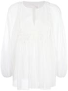 Chloé Guipure Trim Blouse, Women's, Size: 36, White, Silk/cotton/polyester