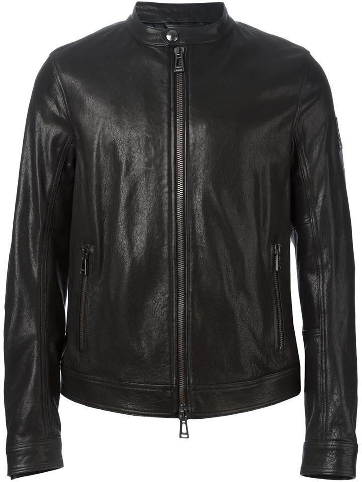 Belstaff Side Pocket Zip Jacket, Men's, Size: 50, Black, Leather/viscose