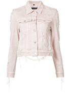 J Brand Distressed Harlow Denim Jacket - Pink & Purple