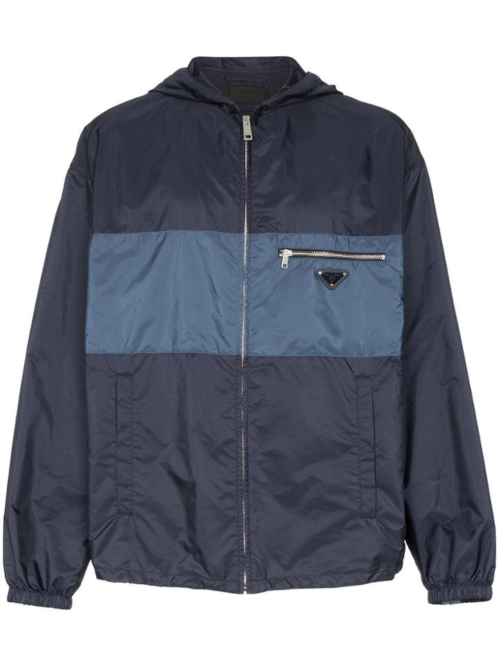 Prada Logo Plaque Stripe Jacket - Blue