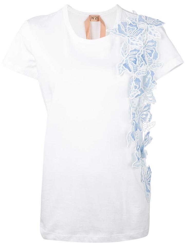 No21 - Floral Applique T-shirt - Women - Cotton/polyester - 44, Women's, White, Cotton/polyester