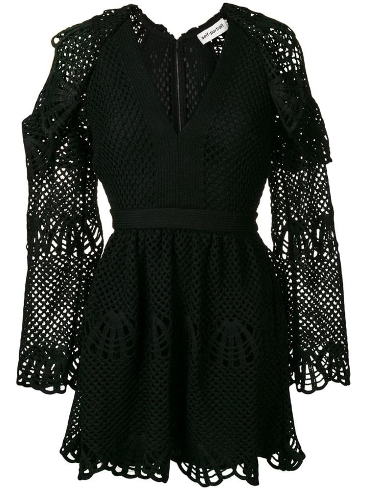 Self-portrait Netted V-neck Dress - Black