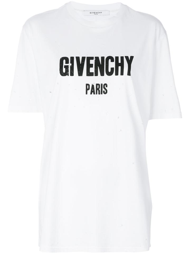 Givenchy - White Distressed Logo T-shirt - Women - Cotton - S, Cotton