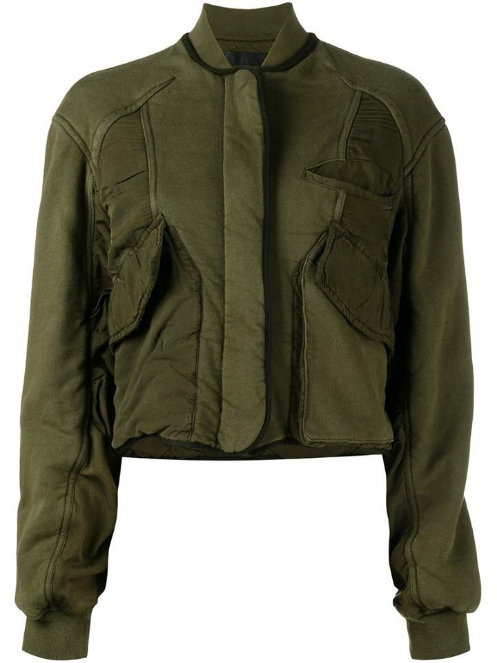 Haider Ackermann Panelled Cropped Bomber, Women's, Size: Small, Green, Cotton/rayon