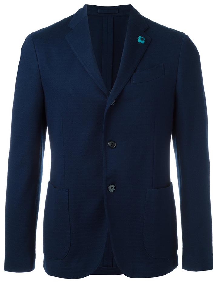 Lardini Patch Pockets Blazer, Men's, Size: 54, Blue, Cotton/viscose/cupro