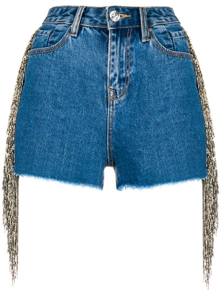 Loulou Embellished Sides Denim Shorts - Blue