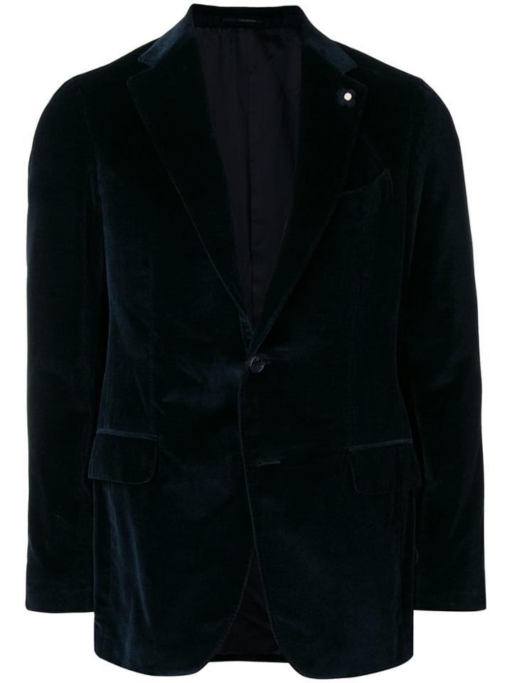 Lardini Single-breasted Velvet Blazer - Blue
