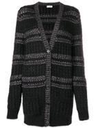Saint Laurent Cable Knit Striped Cardigan - Black