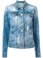 Versace Jeans Distressed Denim Jacket, Women's, Size: 42, Blue, Cotton/spandex/elastane/polyester