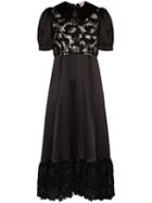Shrimps Lace-panel Silk Midi Dress - Black