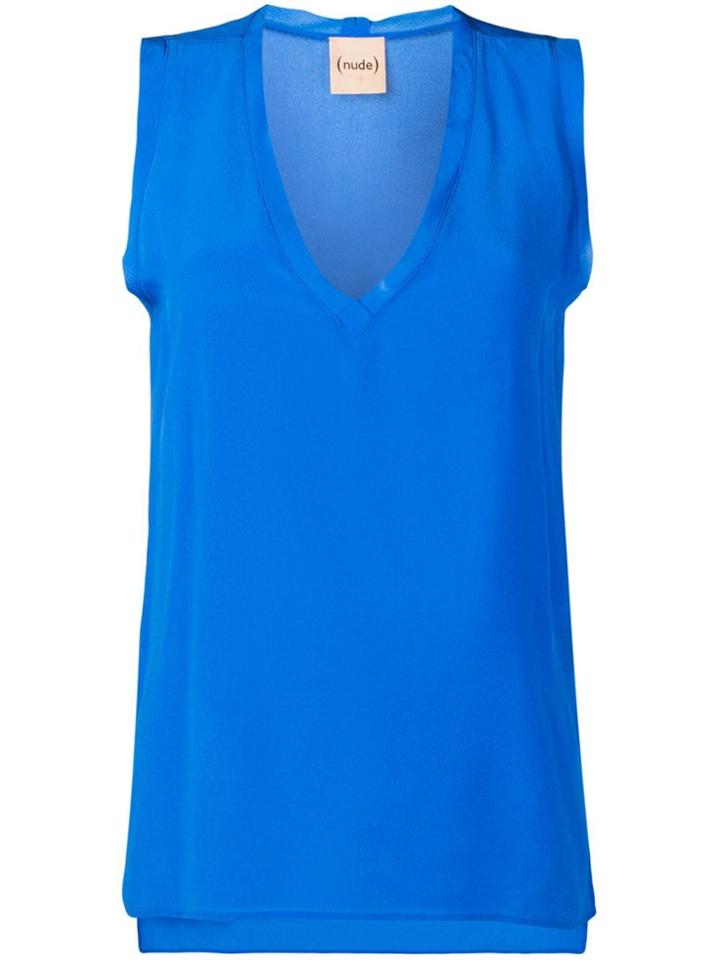 Nude V-neck Top - Blue
