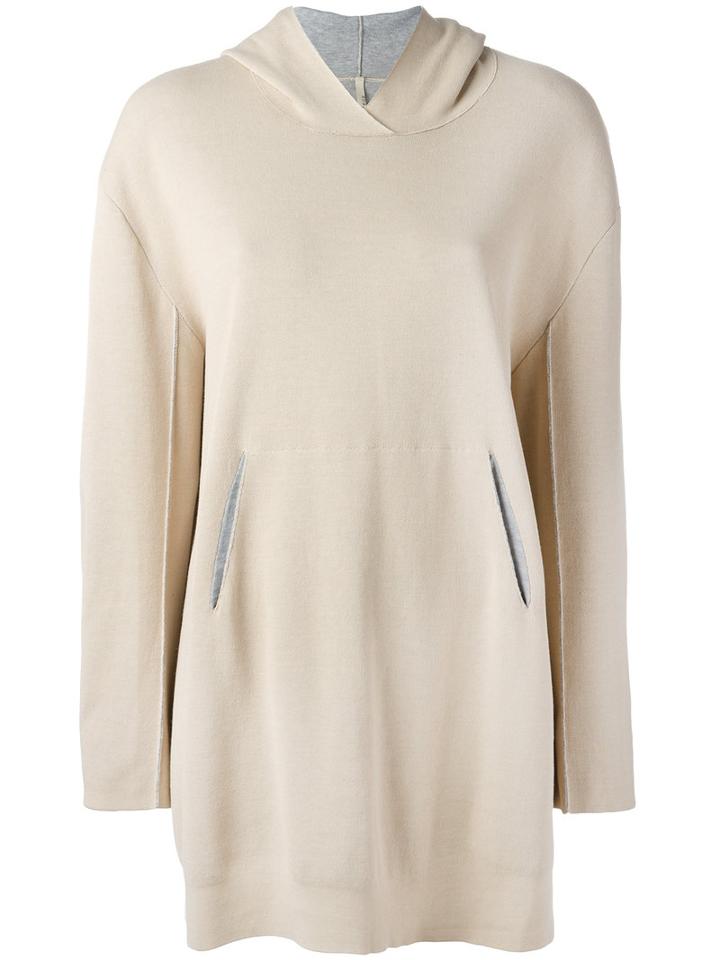 Boboutic - Elongated Front Pockets Hoodie - Women - Cotton/polyamide - Xs, Nude/neutrals, Cotton/polyamide