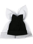 Federica Moretti 'veil And Bow' Beanie, Women's, Black, Polyester/virgin Wool