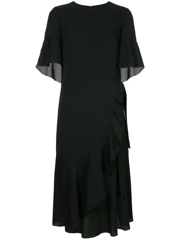 Goen.j Ruffled Georgette Wrap Dress - Black