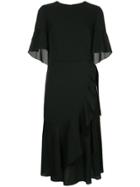Goen.j Ruffled Georgette Wrap Dress - Black