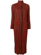Issey Miyake Pre-owned Striped Plissé Turtleneck Midi Dress - Black