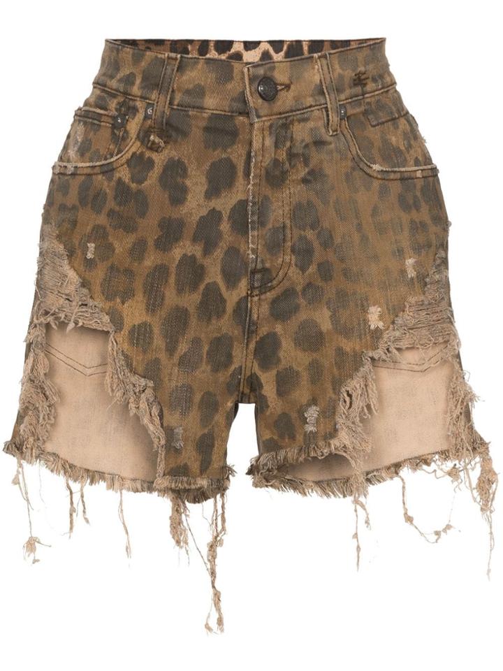 R13 Leopard-print Distressed Shorts - Brown