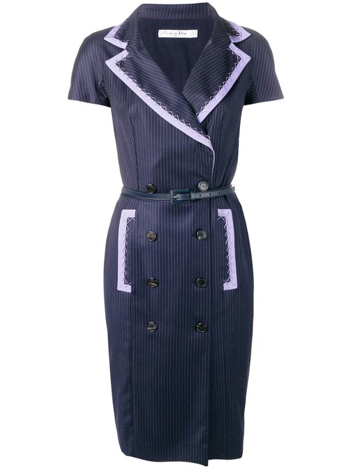Christian Dior Vintage 2000's Fitted Pinstripe Dress - Blue