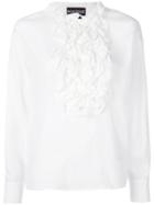 Boutique Moschino Ruffled Front Bib Shirt, Women's, Size: 46, White, Rayon/silk