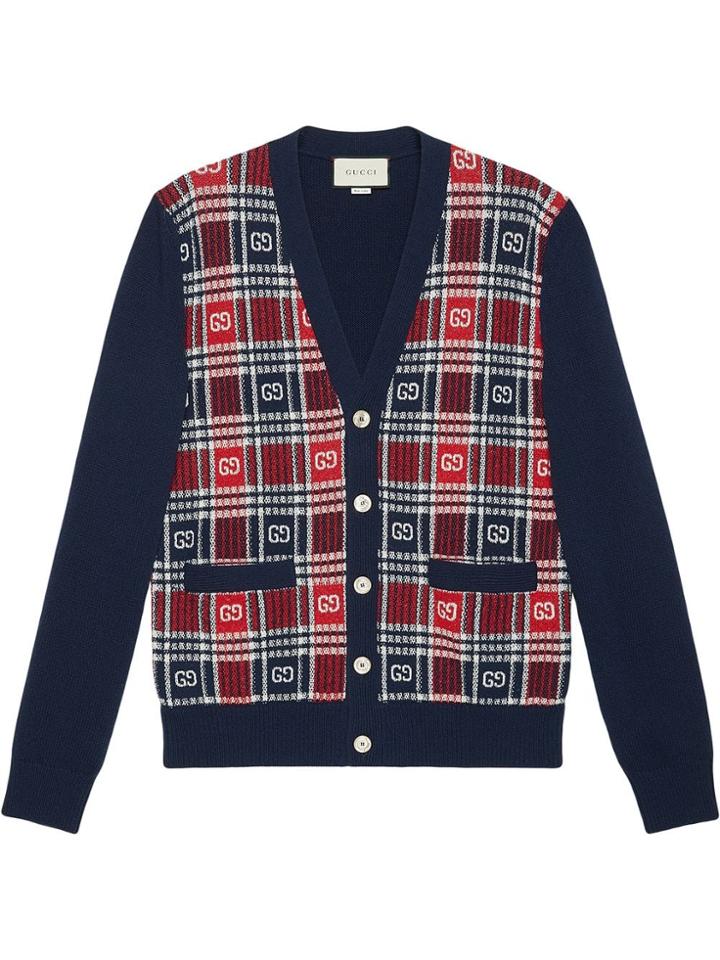 Gucci Gg Check Wool Cardigan - Blue