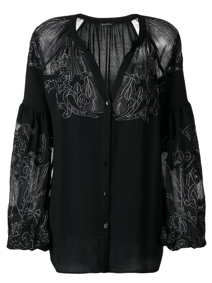 Wandering Embroidered Blouse - Black