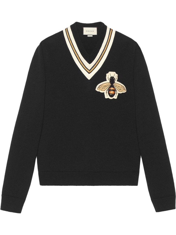 Gucci Wool Sweater With Bee Appliqué - Black
