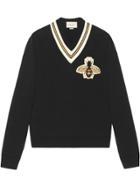 Gucci Wool Sweater With Bee Appliqué - Black