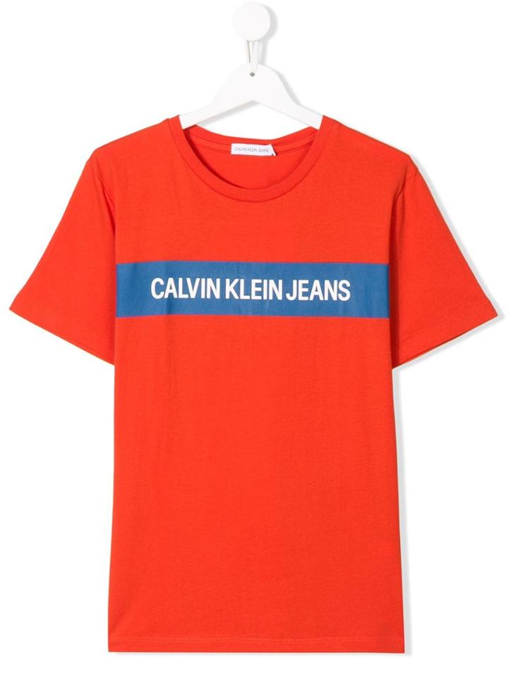 Calvin Klein Kids Teen Logo Print T-shirt - Orange