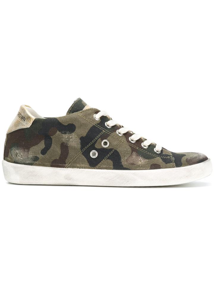 Leather Crown Camouflage Print Sneakers - Green