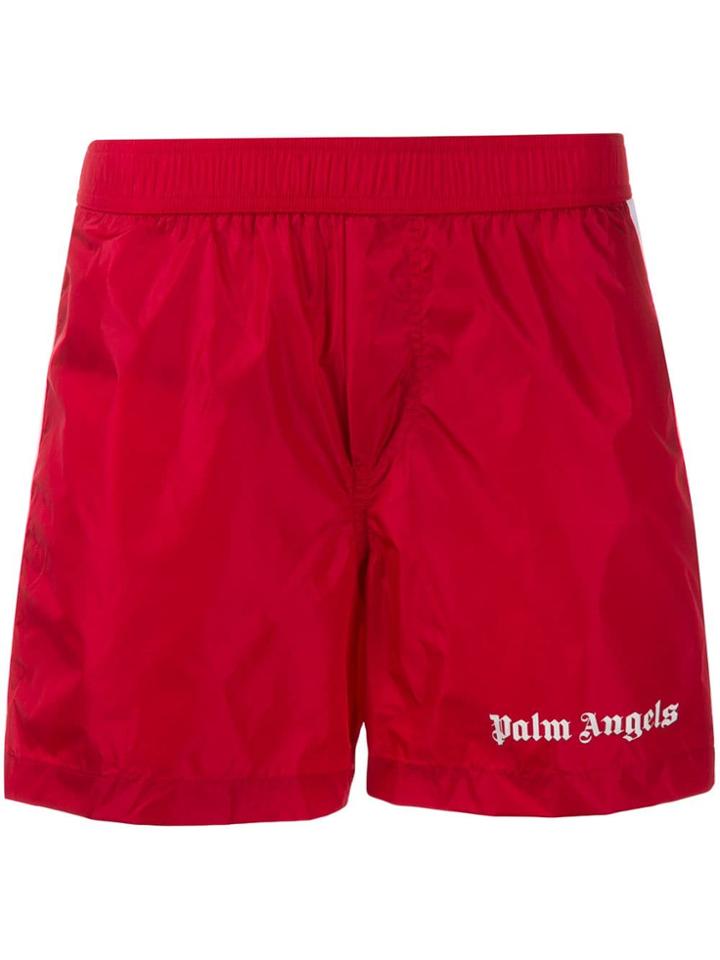 Palm Angels Printed Logo Swim Shorts - Red