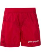 Palm Angels Printed Logo Swim Shorts - Red