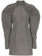 Rotate Gingham Check Puff Sleeve Dress - Grey