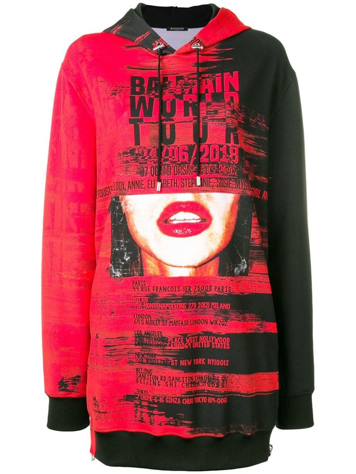 Balmain Graphic Print Hooded Dress - Red