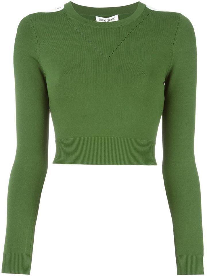 Opening Ceremony Cut-out Sleeve Cropped Sweater, Women's, Size: S, Green, Nylon/spandex/elastane/viscose